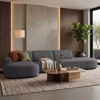 Selsey Sallmo Ecksofa L-Form, 3-Sitzer, Ottomane links, Chenille dunkelgrau, 358cm