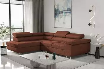 Fun M&ouml;bel JADE Ecksofa Boucl&eacute; Ascot rostbraun, Ottomane links, Schlaffunktion