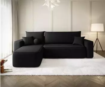 Fun M&ouml;bel AGEPO Eckschlafsofa Stoff Curio, schwarz, Ottomane links