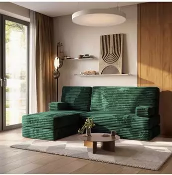 Masseno NOTIA Ecksofa mit Schlaffunktion, Kordstoff gr&uuml;n, 200x120cm (800001993959)