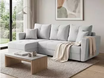 Beautysofa Verona Eckschlafsofa L-Form mit Bettkasten, Velours, hellbeige (800001979230)