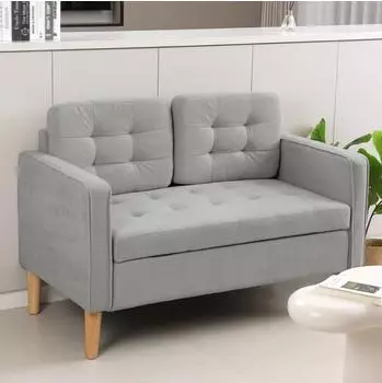 OKWISH 2-Sitzer-Sofa mit Stauraum, Samtoptik, hellgrau, 117x62x78cm