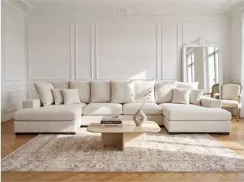 WFL GROUP Dahlia Ecksofa U-Form mit Schlaffunktion & Bettkasten, Chenille, creme (373x155cm)