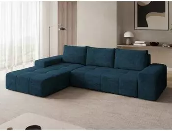 Mirjan24 Tonseo L Eckschlafsofa mit Bettkasten, Chenille, dunkelblau (800001997004)