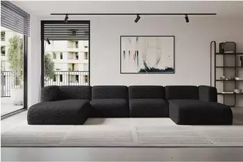 ALTDECOR Mira-U2 Wohnlandschaft U-Form, Velours, schwarz, 408x179x70cm (800002003636)