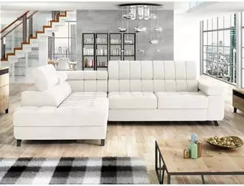 Mirjan24 Nord Ecksofa L-Form mit Schlaffunktion & Bettkasten, Spirit White (800001995937)