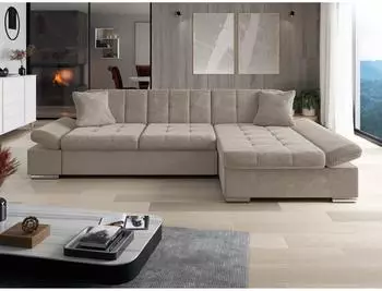 Mirjan24 Malwi Ecksofa L-Form, Schlaffunktion, Bettkasten, Ottomane rechts, taupe (278x161cm)