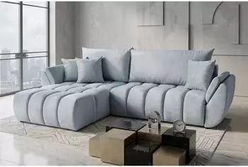 WFL GROUP Iris Ecksofa mit Schlaffunktion & Bettkasten, hellgrau Samt, 280x184cm (800002022791)