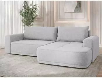 Mirjan24 Passo Ecksofa mit Schlaffunktion und Bettkasten, Chenille, hellgrau, rechts, 265x166x83cm (Vibe 86)