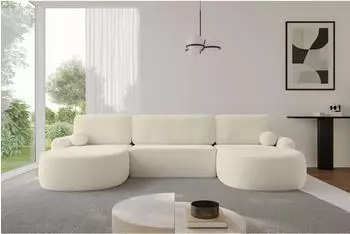 ALTDECOR Lira-U Wohnlandschaft U-Form mit Schlaffunktion & Bettkasten, Boucl&eacute;, beige, 335x172x89cm (800001616876)