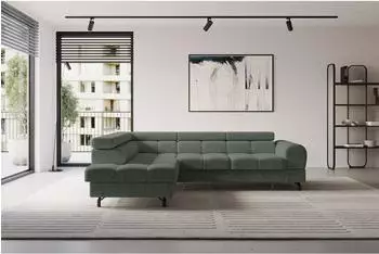 ALTDECOR LUMA-L Ecksofa mit Schlaffunktion und Bettkasten, Velours, grün, 272x203x70cm (800001941041)