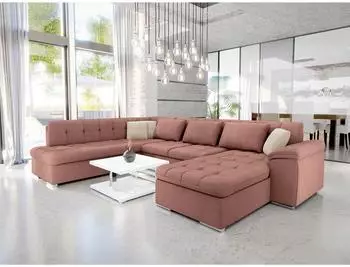 Mirjan24 Niko Bis Wohnlandschaft U-Form, 7-Sitzer, rosa, Textil (800000667825)