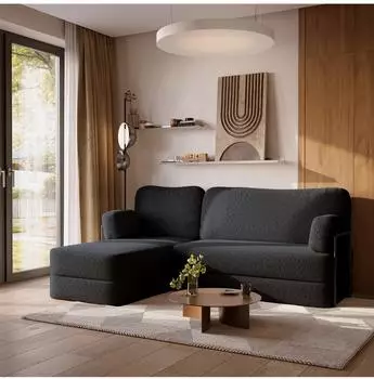 Masseno SABI Ecksofa modular mit Schlaffunktion, Boucl&eacute;, schwarz (800001994057)