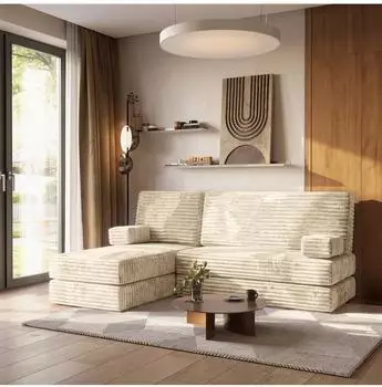 Masseno NOTIA Ecksofa mit Schlaffunktion, Kordstoff, creme (TILIA 03)