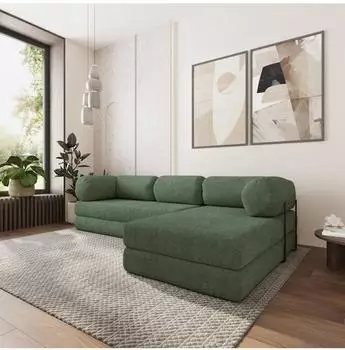Masseno KELI Ecksofa modular mit Schlaffunktion, Boucl&eacute;-Stoff, gr&uuml;n (800001994026)