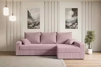 ALTDECOR ALESIA-L Ecksofa mit Schlaffunktion und Bettkasten, Cord, rosa, 231x140x90cm (800001931723)