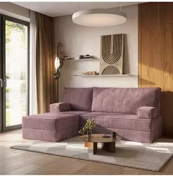 Masseno NOTIA Ecksofa mit Schlaffunktion, lila Kordstoff, L-Form 200x120cm (800001993799)