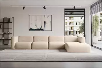 ALTDECOR MIRA-L3 Ecksofa L-Form, Velours, beige, 409x179cm (800002003561)