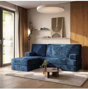 Masseno NOTIA Ecksofa mit Schlaffunktion, blau, Kordstoff (800001993983)