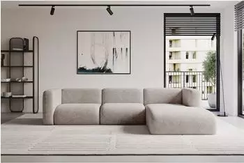 ALTDECOR MIRA-L2 Ecksofa L-Form, Velours, hellgrau, 318x179x89cm (800002003732)