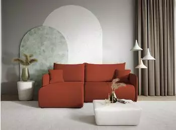 Fun M&ouml;bel Calgary Ecksofa mit Schlaffunktion, Stoff Curio ziegelrot, Ottomane links