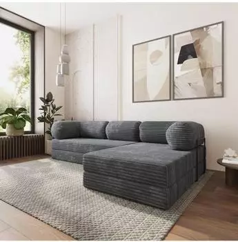 Masseno ETERA Ecksofa modular mit Schlaffunktion, grau, Kordstoff (800001993936)