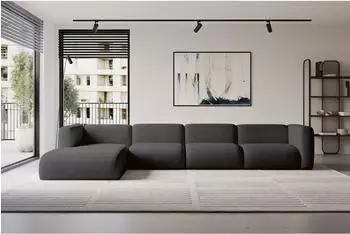 ALTDECOR MIRA-L3 Ecksofa L-Form Ottomane links, Velours, schwarz/anthrazit (800002004567)