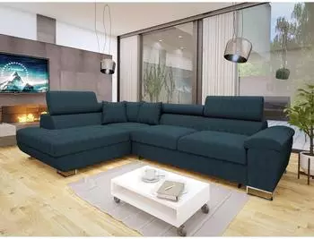 Mirjan24 Cotere Cord Ecksofa mit Schlaffunktion & Bettkasten, blau, L-Form