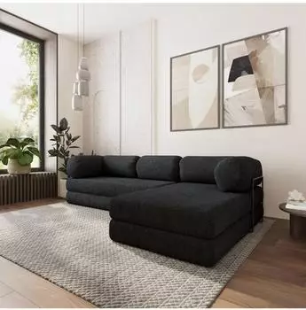 Masseno KELI Ecksofa modular mit Schlaffunktion, Boucl&eacute;, schwarz (800001994042)