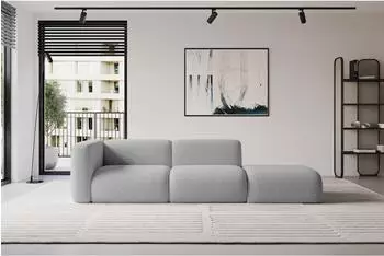 ALTDECOR MIRA-S3 modulares Sofa mit Ottomane links, hellgrau Boucl&eacute; (800002004180)