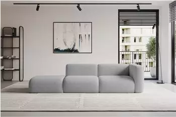 ALTDECOR MIRA-S3 modulares Sofa mit Ottomane rechts, hellgrau Boucl&eacute; (800002003635)