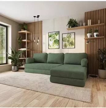 Masseno LEA Ecksofa modular mit Schlaffunktion, Boucl&eacute;-Stoff, gr&uuml;n (800001993880)