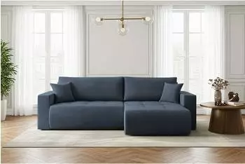 WFL GROUP Alva Ecksofa 3-Sitzer mit Schlaffunktion, Strukturstoff dunkelblau (800001517742)