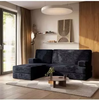 Masseno NOTIA Ecksofa mit Schlaffunktion, modular, schwarz, Kordstoff (800001993981)
