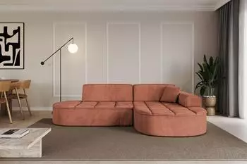 ALTDECOR TARO-L1 Ecksofa L-Form, Velours, apricot, 243x171cm (800001936173)
