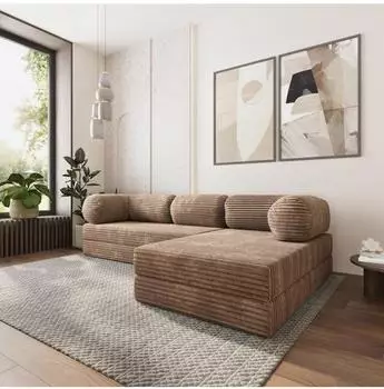 Masseno ETERA Ecksofa modular mit Schlaffunktion, beige, L-Form 270x160cm (TILIA 17)