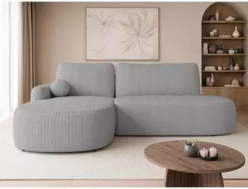 Mirjan24 Loridu O Cord Ecksofa L-Form mit Schlaffunktion und Bettkasten, grau (800001993131)