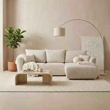 WFL GROUP Fabio Ecksofa L-Form mit Bettkasten, Chenille ecru (800001517792)