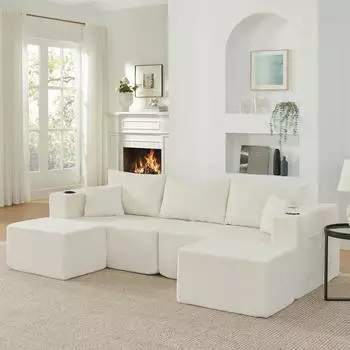 Stilvora Ecksofa L-Form 3-Sitzer, Cordstoff, modulare Ottomanen