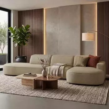 Selsey Sallmo Ecksofa L-Form, 3-Sitzer, Ottomane links, Chenille dunkelbeige, 276cm