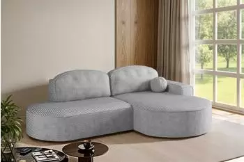 Fun M&ouml;bel Girona Ecksofa mit Schlaffunktion, Stoff Poso hellgrau, Ottomane rechts (278x179cm)