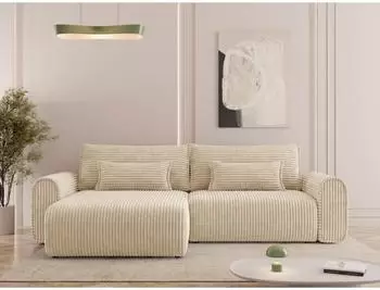 Mirjan24 Surles Cord Ecksofa L-Form mit Schlaffunktion, Bettkasten, beige (800001993114)