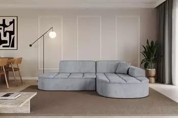 ALTDECOR TARO-L1 Ecksofa L-Form, Velours, hellgrau, 243x171x79,5cm