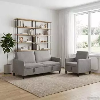 vidaXL Sofa-Set mit Stauraum 2-tlg., hellgrau, Polyester (3429218)