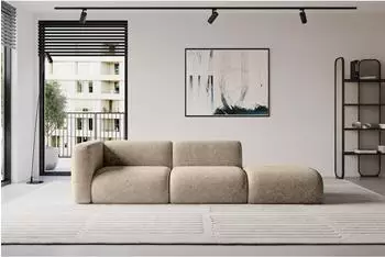 ALTDECOR MIRA-S3 modulares Ecksofa mit Ottomane links, Velours, braun, 296x89x70cm