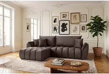 WFL GROUP Iris Ecksofa mit Schlaffunktion & Bettkasten, braun, Samt, 280x184cm (800002022789)