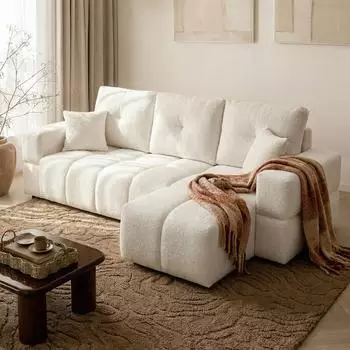Fun M&ouml;bel DENISE Ecksofa Schlafsofa, Stoff Centaur, creme, Ottomane rechts