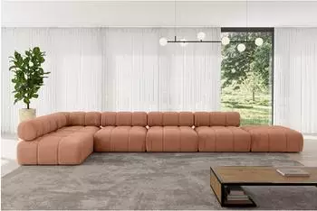 ALTDECOR Favio-L3 Ecksofa L-Form Velours apricot 475x190cm (800001348792)