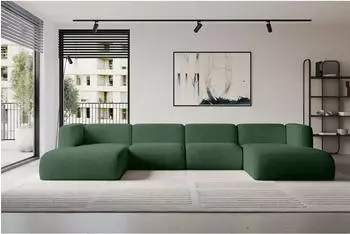 ALTDECOR Mira-U2 Wohnlandschaft U-Form Cord salbeigrün 5-Sitzer 408x179x70cm (800002003597)
