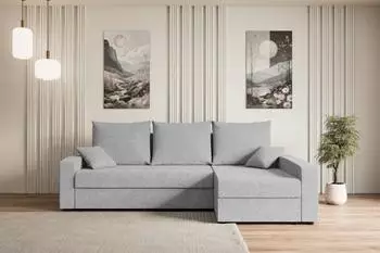 ALTDECOR Alesia-L Ecksofa mit Schlaffunktion und Bettkasten, hellgrau, Boucl&eacute;, L-Form, 231x140x90cm (800001931867)